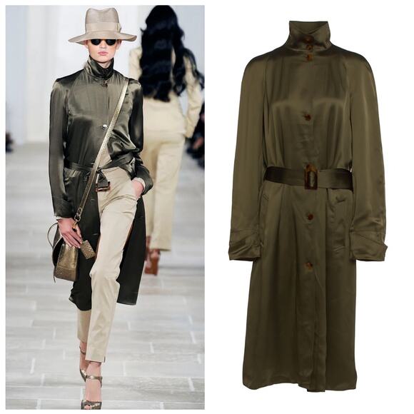 Ralph Lauren Collection Olive Silk Trench Coat Runway Jacket Dress Belted $4K 10 - Picture 1 of 10